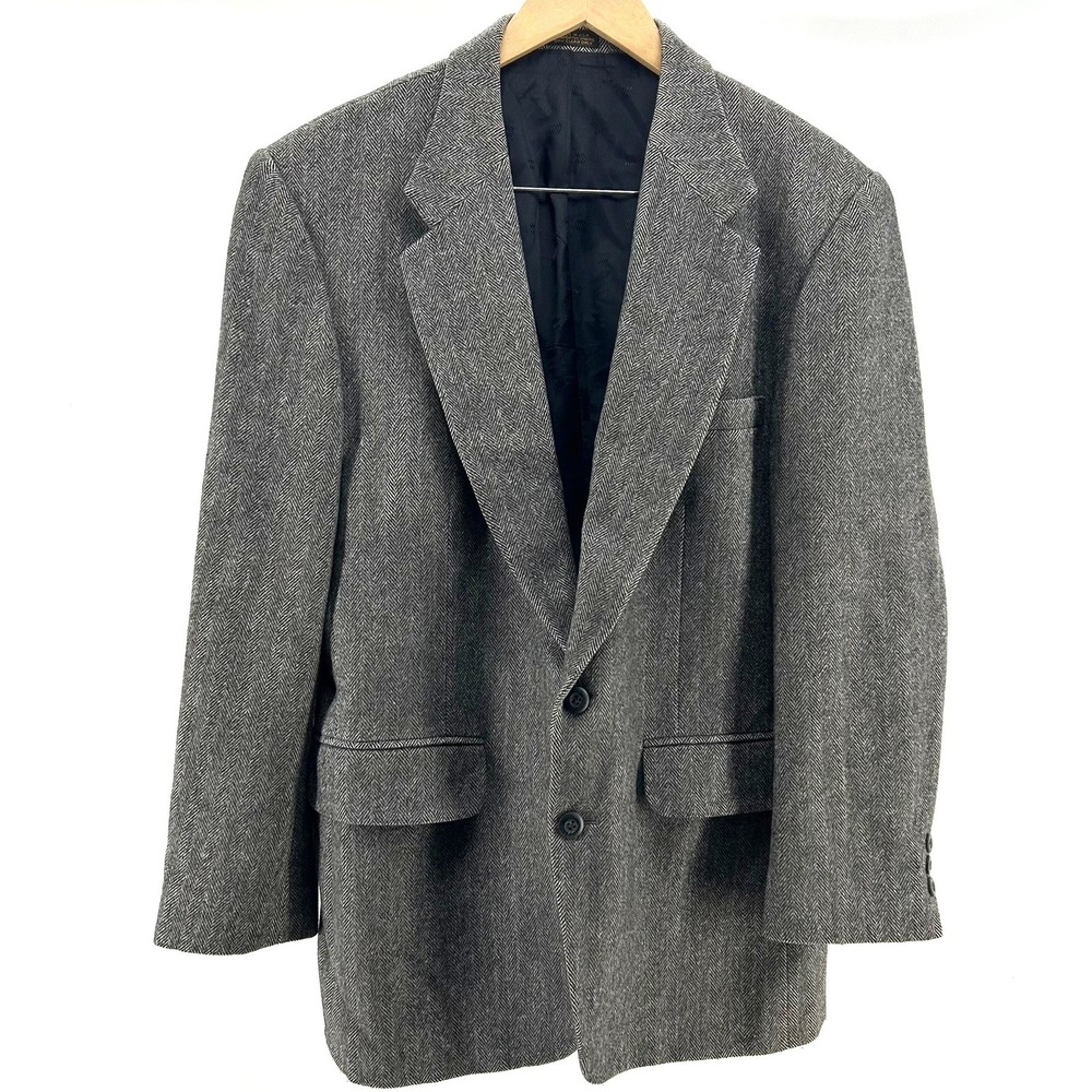 Holbrook Mens Grey Tweed Herringbone Wool Blazer Sport Coat 42R Two Button Vtg